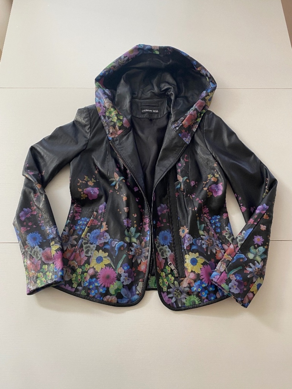 Marciano Pelle Fabulous Genuine Lambskin Leather Moto Jacket Hoodie Sz 42 Small